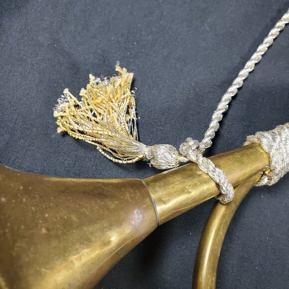 Vintage Brass Bugle Horn with Gold Rope Tassels Decorative Wall Hanging - Picture 3 of 15
